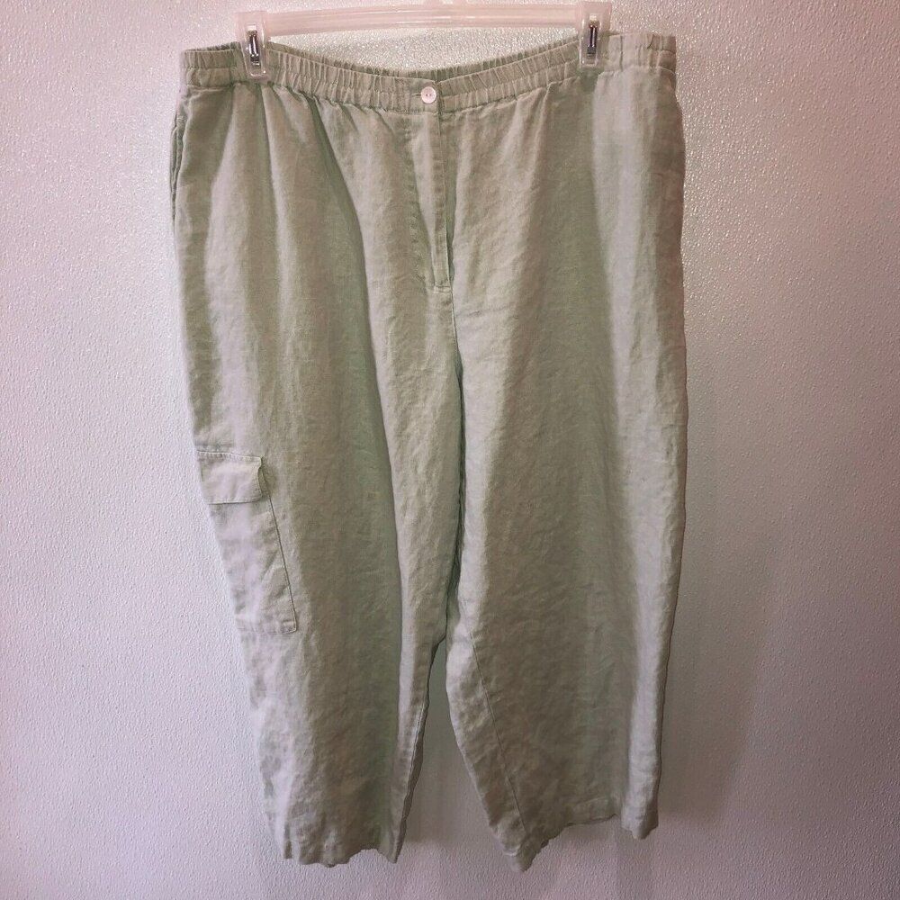 Linden Hill Womens Size XL Sage Green Linen Stretch Waist Cargo Capris Pants 1X - Picture 4 of 11